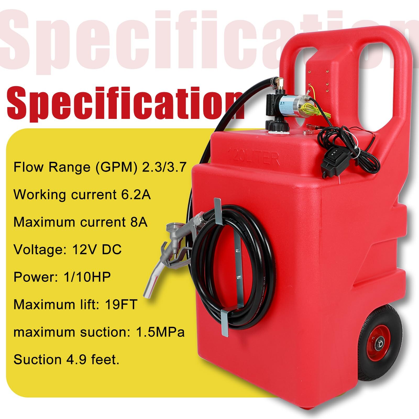 Red 32 Gallon Portable Fuel Tank Caddy w/ Electric Transfer Pump On-Wheel 3.7GPM