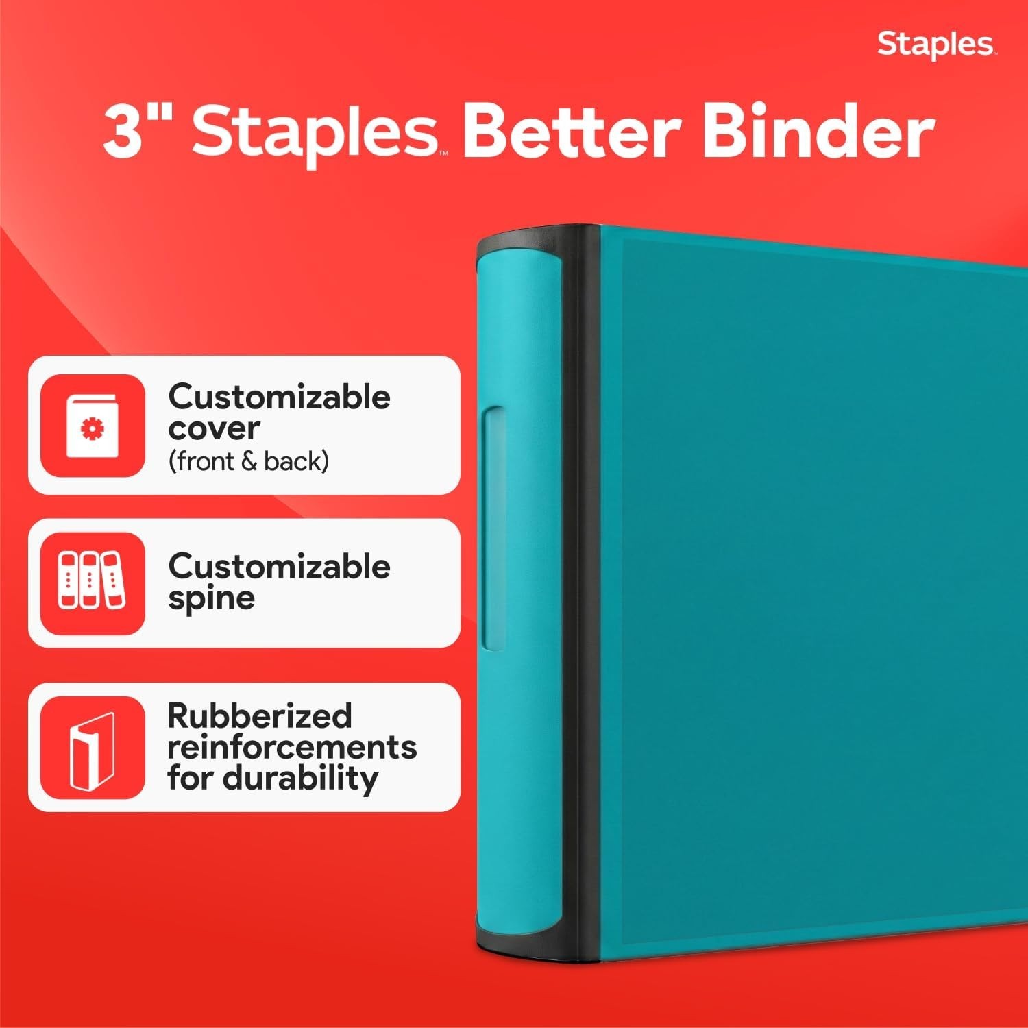 Heavy-Duty 3-Inch D-Ring Binder, Teal – Large Capacity 3-Ring Binder with Poc…