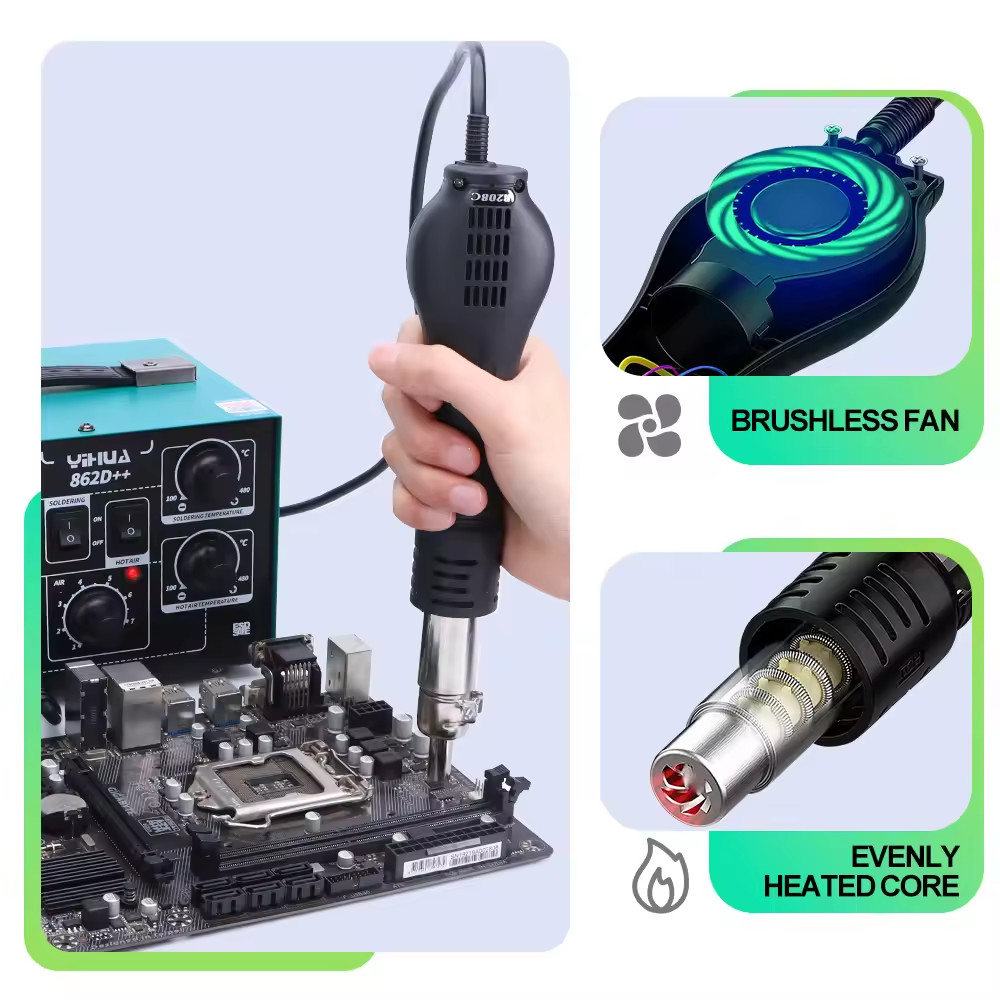 YIHUA 862D++ Soldering Station 750W Digital 2-in-1 Hot Air + Iron Rework Station