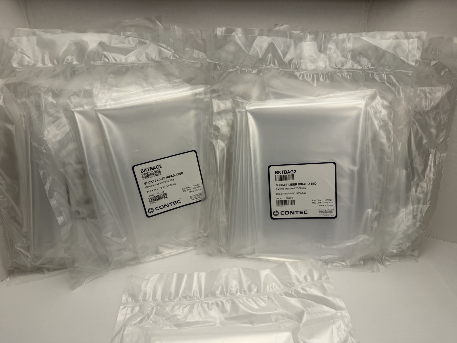 Contec BKTBAG2 Irradiated Bucket Liners 25-50kGy 26.5x18x0.004″ Qty.15×3 -45 bag