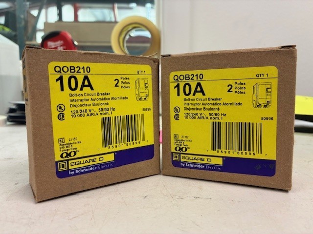 Lot of 2 Square D QO210 Circuit Breaker – 10 A, 2 Pole, 120/240 VAC New In Box