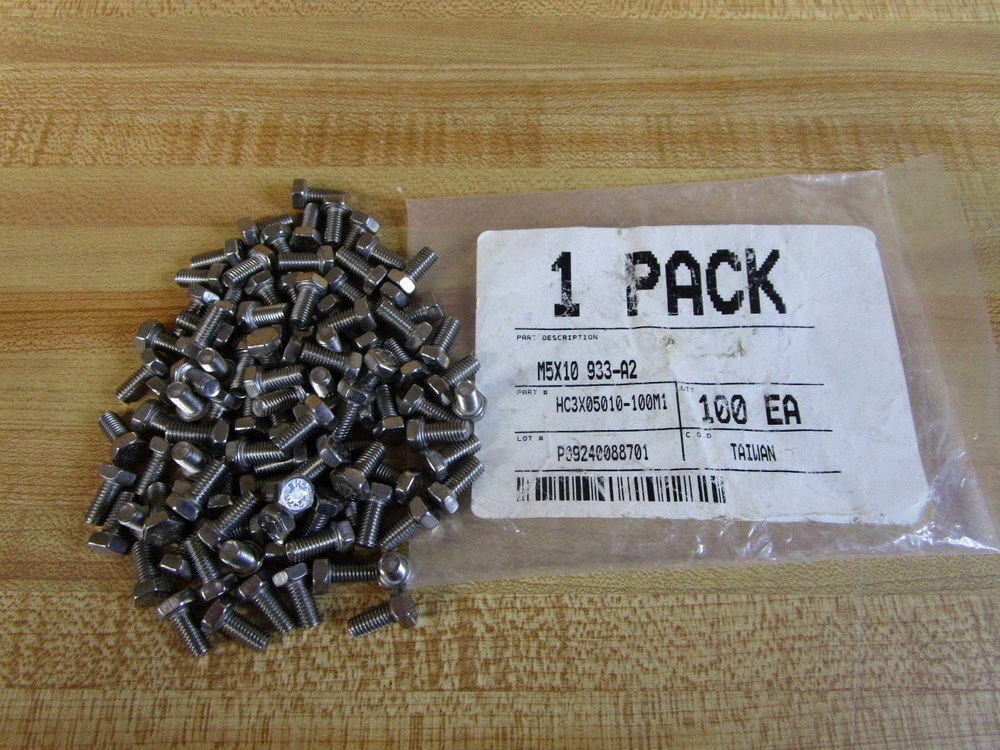Generic HC3X05010-100M1 Hex Head Bolt M5X10 933-A2 (Pack of 100)