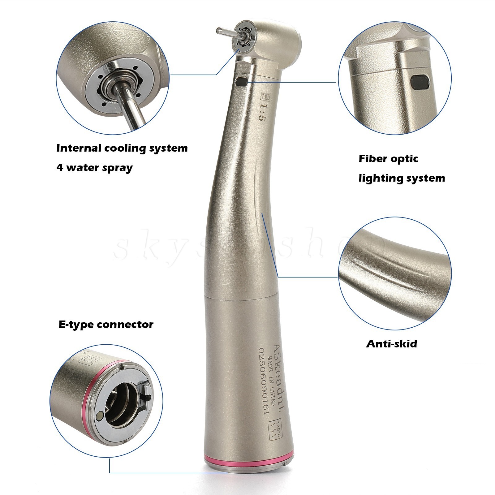 Dental 1:5 LED Fiber Optic Electric Handpiece Contra Angle / Cartridge Turbine