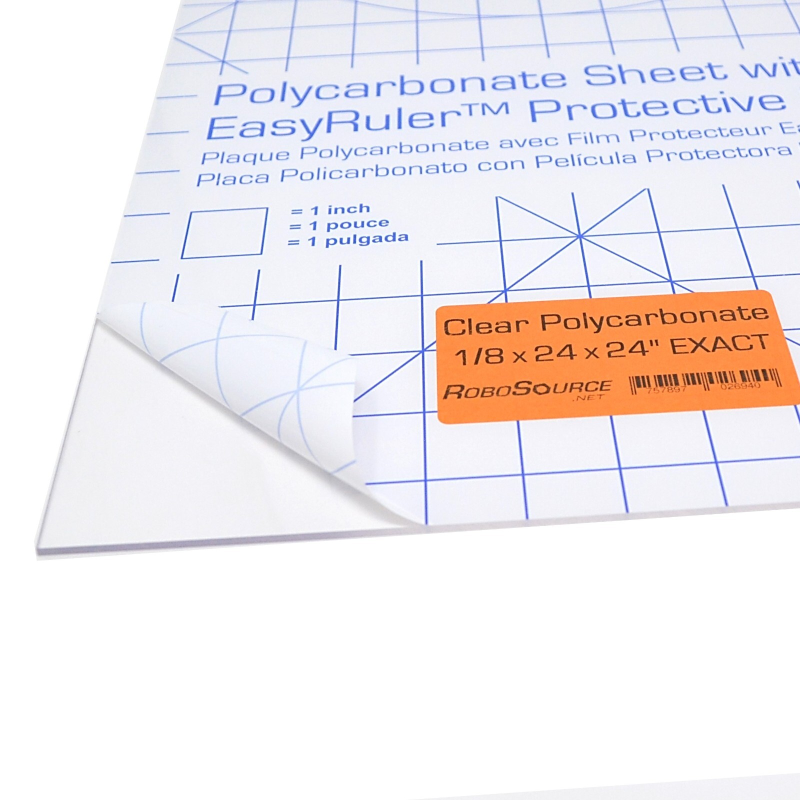 Polycarbonate Plastic Sheet 24″ X 24″ X 0.118″ (1/8″) Exact with EasyRuler Film