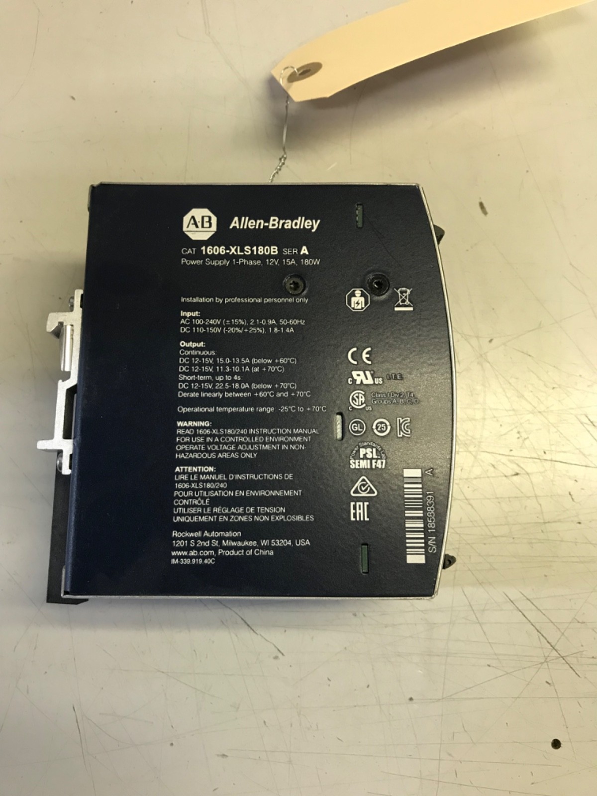 Allen Bradley Power Supply 1606-XLS180B, Used