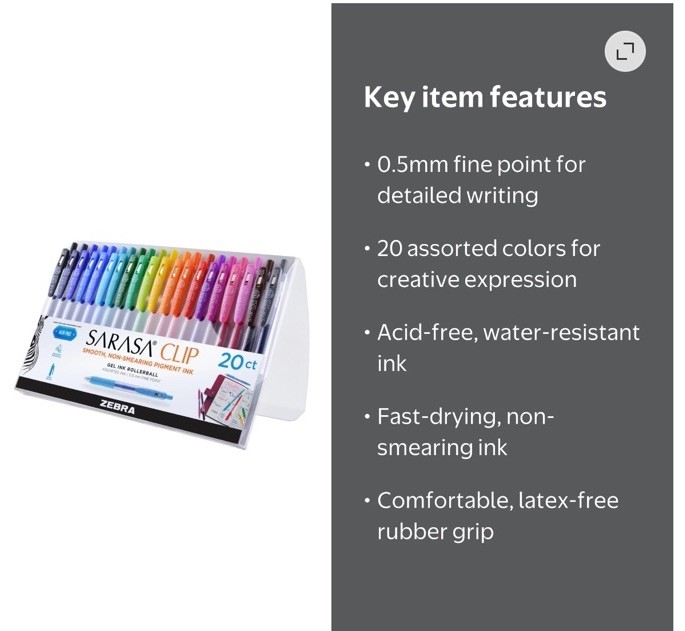 20 Count Zebra Sarasa Clip Gel Pens Assorted Colors 0.5mm Fine Point