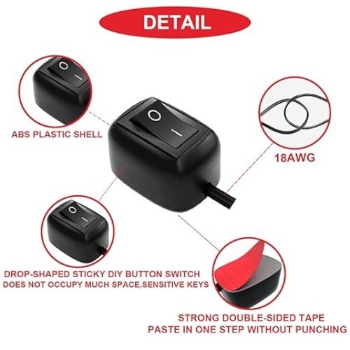 3Pcs Paste Type Switch Rocker Switch ON/Off Surface Mount DC 12V Push Button Swi