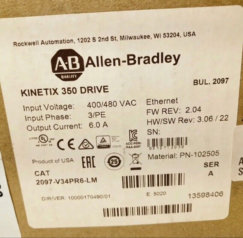 ALLEN BRADLEY 2097-V34PR6-LM/A Kinetex 350 Servo Driver for vip