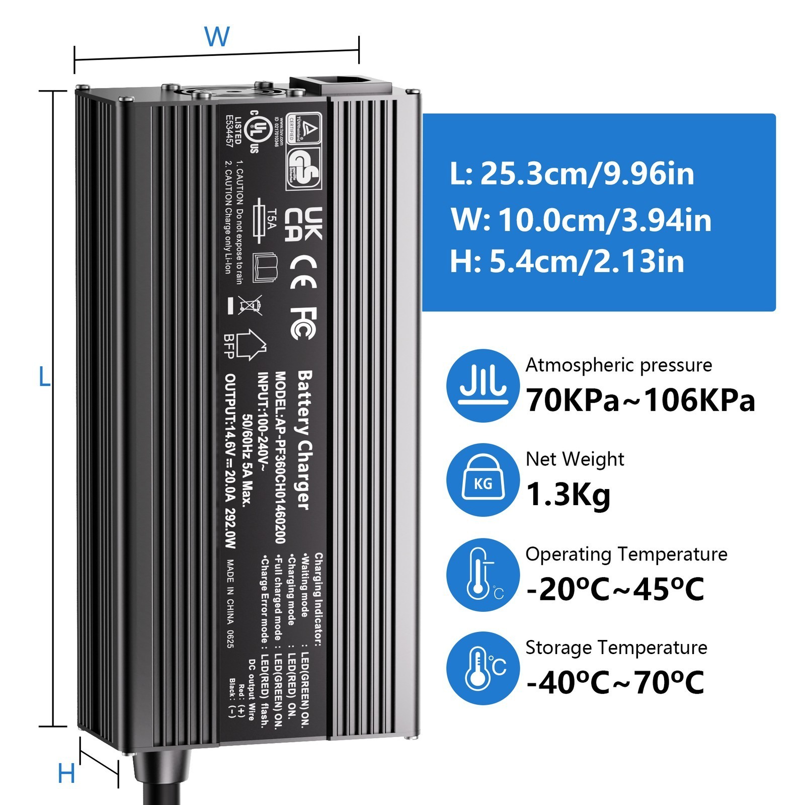 POERUNI 100Ah 12.8V LiFePO4 Lithium Battery with BMS 100Ah + 14.6V 20A Charger