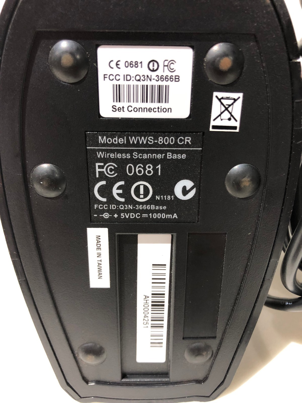 Wasp Wireless Barcode Scanner WWS-800 C Scanner Cradle Power Adapter Data Cable
