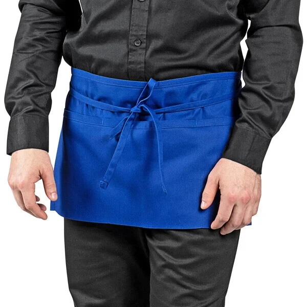 Half Bib Waist Apron Heavy Duty 3 Pocket Waitress Waiter Workwear Unisex Server