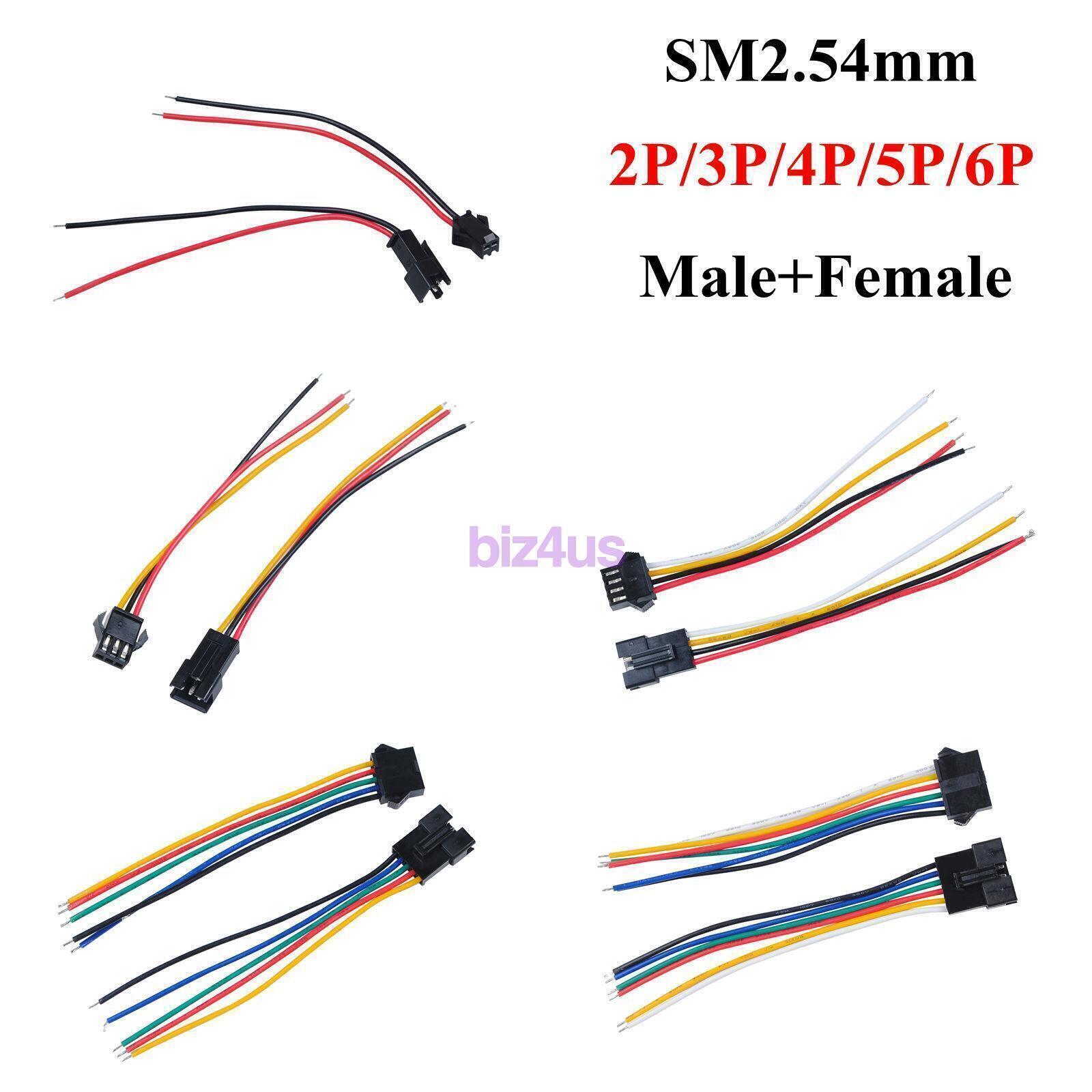 5x Male + 5x Female JST SM 2.54mm Pitch Connector Cable Plug Wire 2/3/4/5/6 Pin