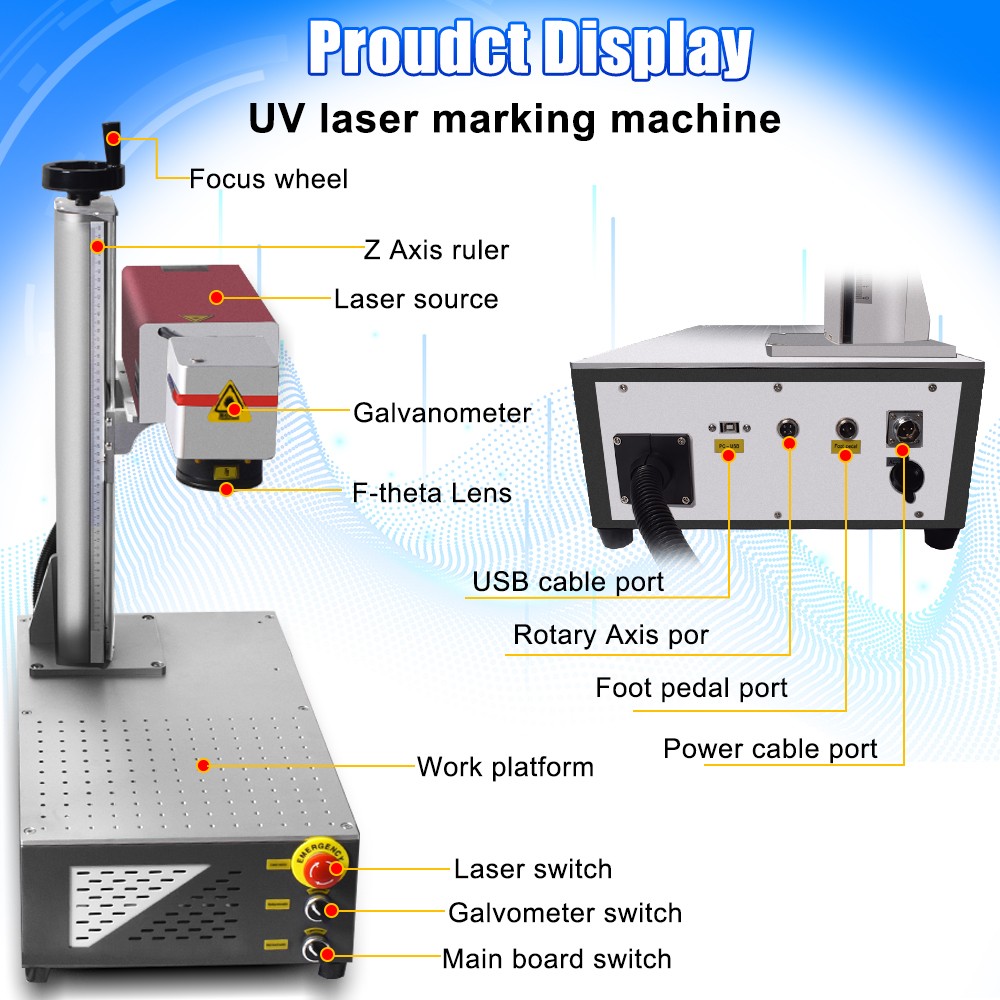 Air Cooling 5W UV Laser Marking Engraver Machine For Glass Wood Metal Leaf