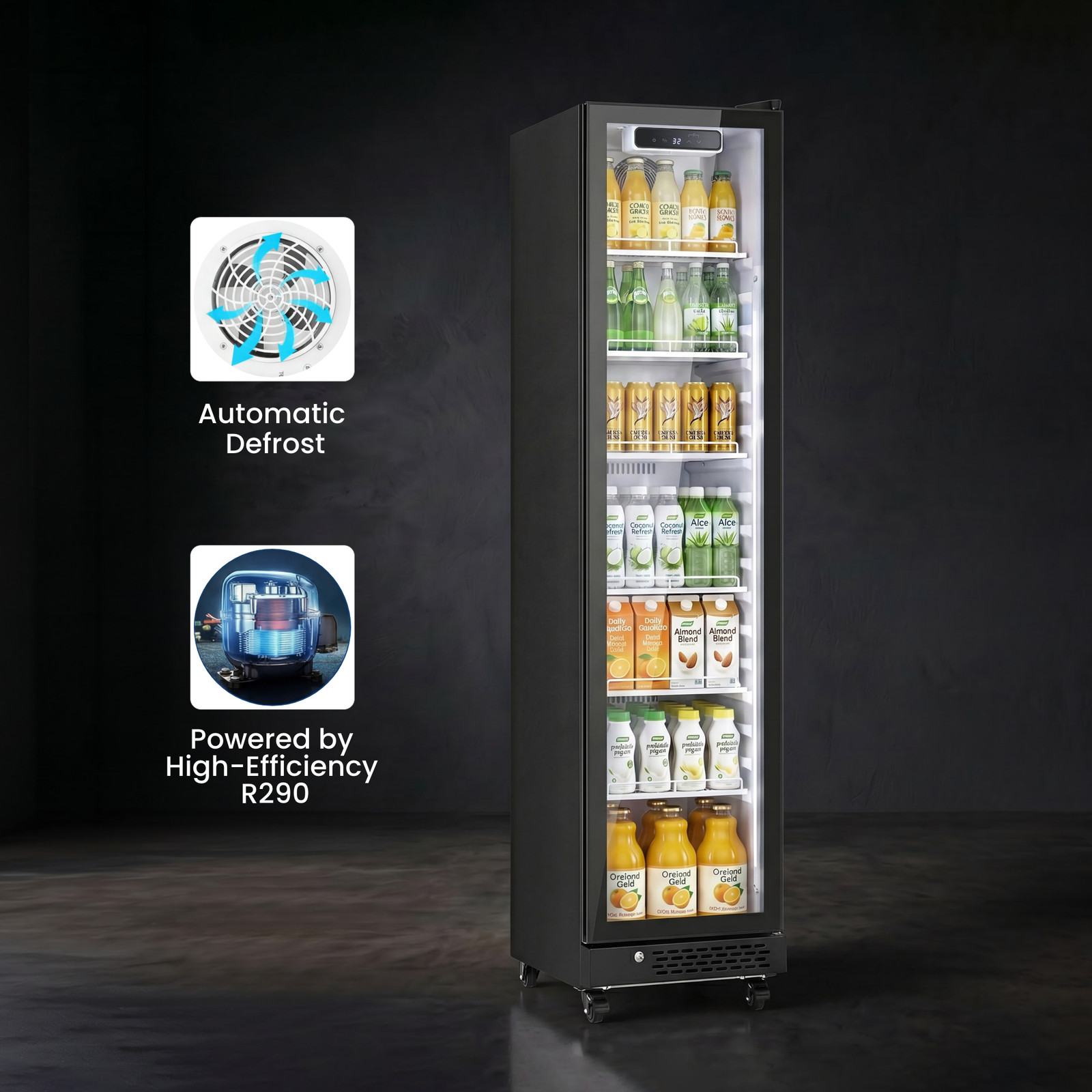 Yeego 8.3 Cu.ft Commercial Fridge Glass Door Merchandiser Refrigerator Black