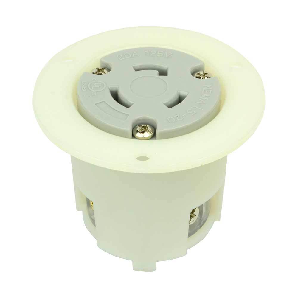 Twist Lock Flush Mount Flange Receptacle 3 Wire, 20 Amps, 125V, NEMA L5-20R