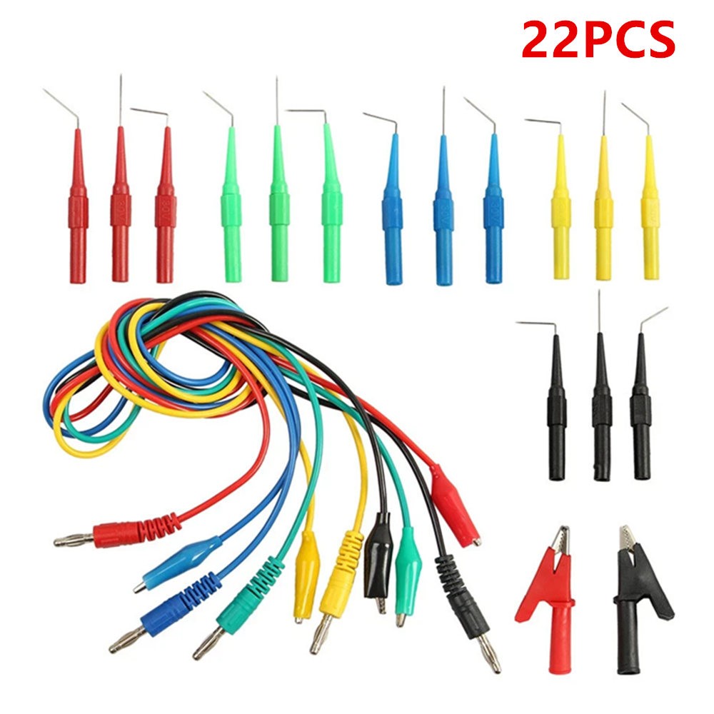 For Multimeter Test Lead Kit 22Pcs Back Probe Pins Alligator Clips Wire Tool