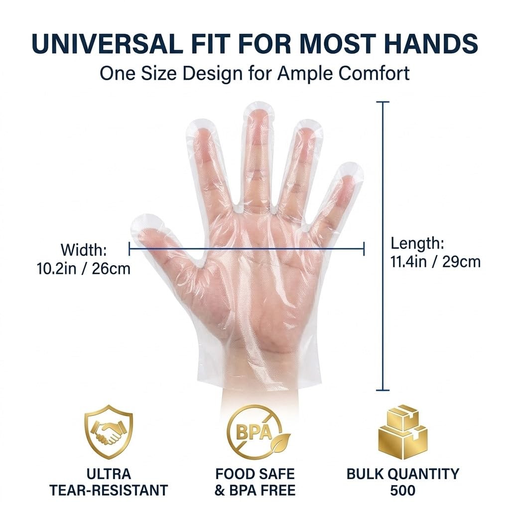 500 Count Disposable Food Prep Gloves, Clear Plastic Gloves for Kitchen Cooki…