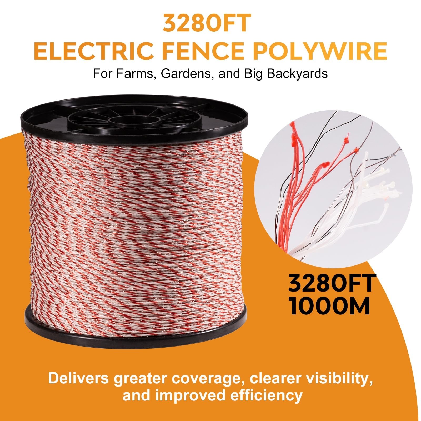 3280ft Electric Fence Wire Rope, 6 Strand Stainless Steel Polywire, Rust Resista