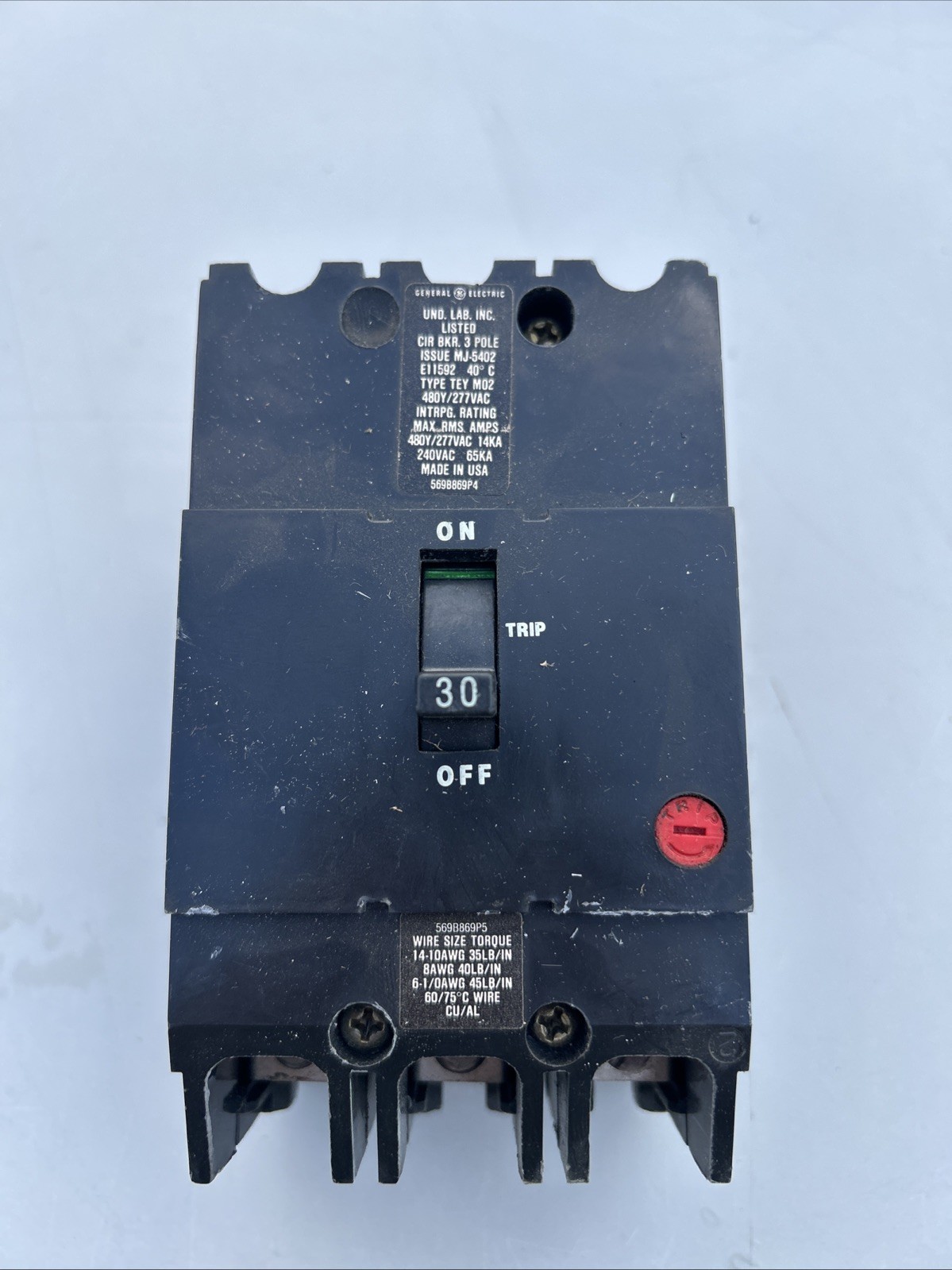 GE TEY330 CIRCUIT BREAKER, 480/277-VOLT, 3-POLE, 30-AMP, BRK / TEY FRAME