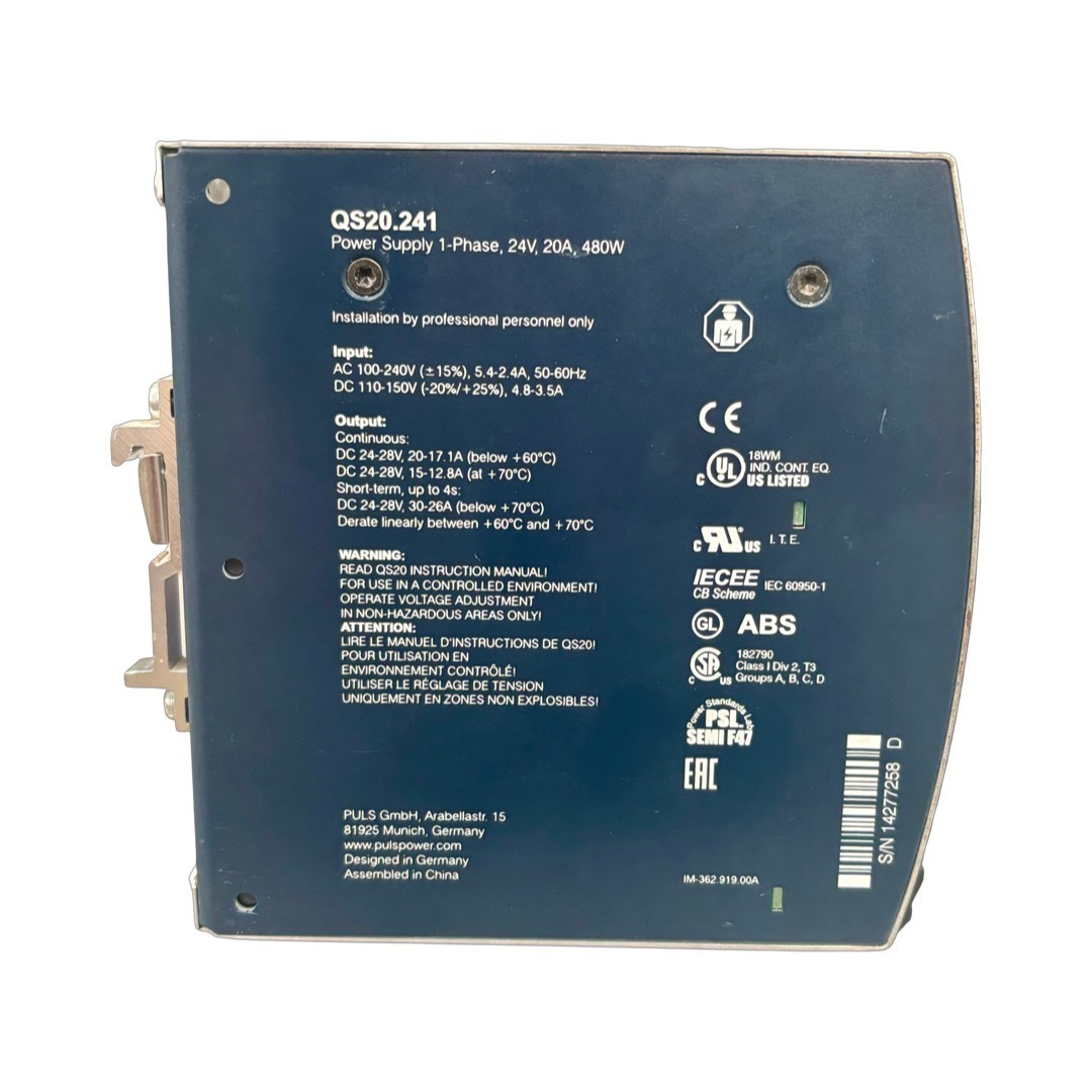 PULS QS20.241 DIN Rail Power Supply – 24V DC, 20A, 480W, Industrial Q-Series