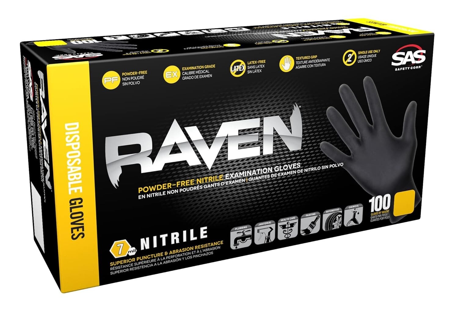 SAS Raven Powder-Free Black Nitrile Gloves CASE (10 BOXES)