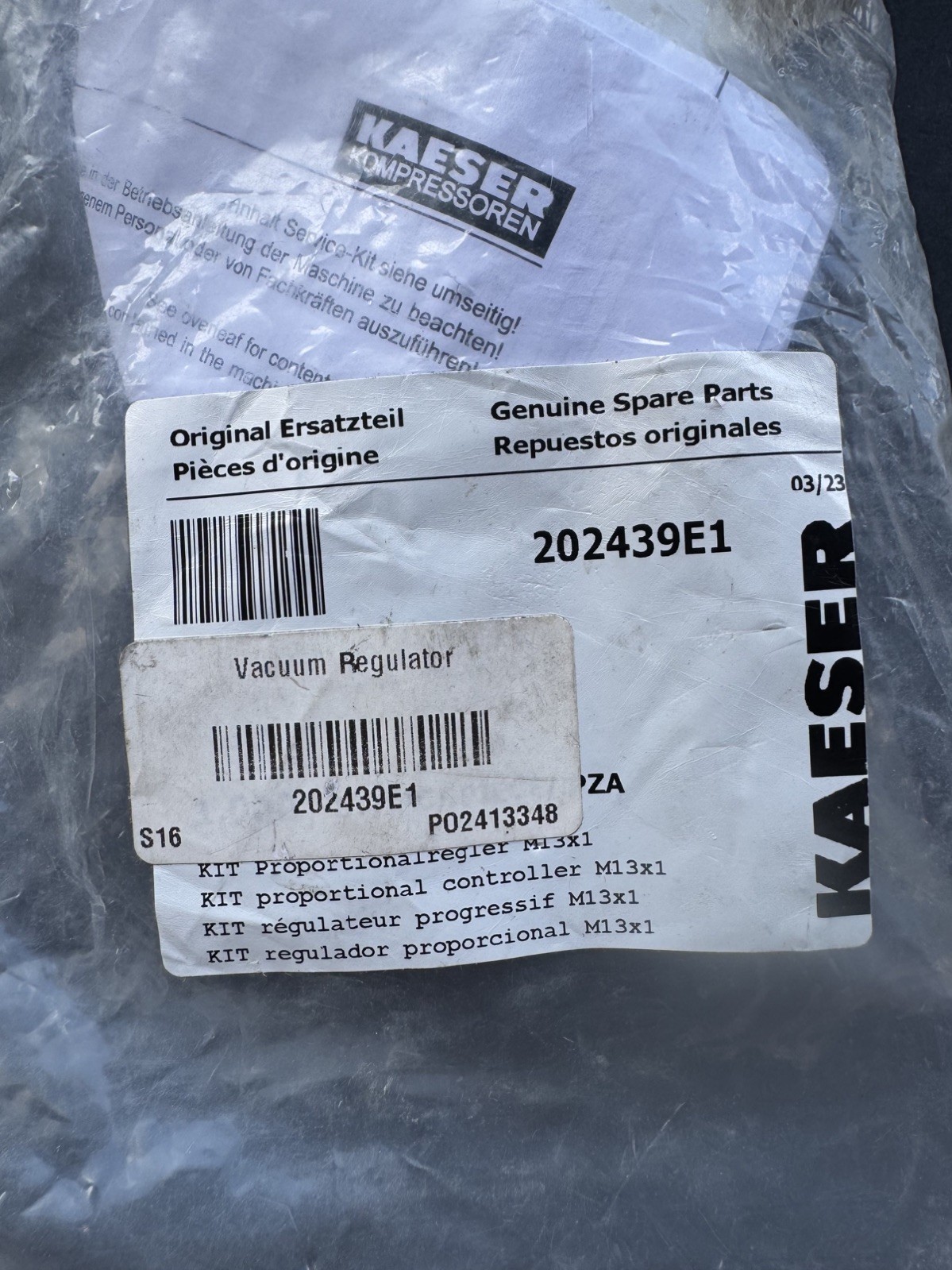 Kaeser air compressor OEM 202439E1 proportional controller kit vacuum regulator
