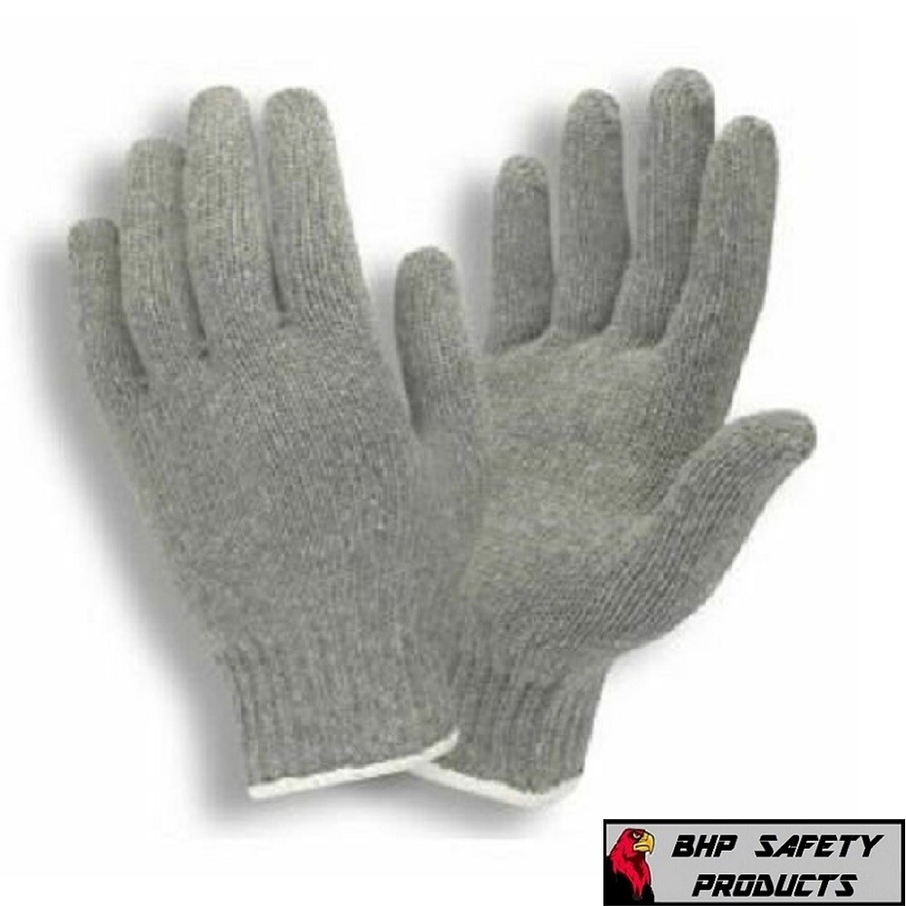 12 PAIR 1 DOZEN GRAY STRING KNIT POLY COTTON WORK GLOVES PAIRS GREY (SM-L)