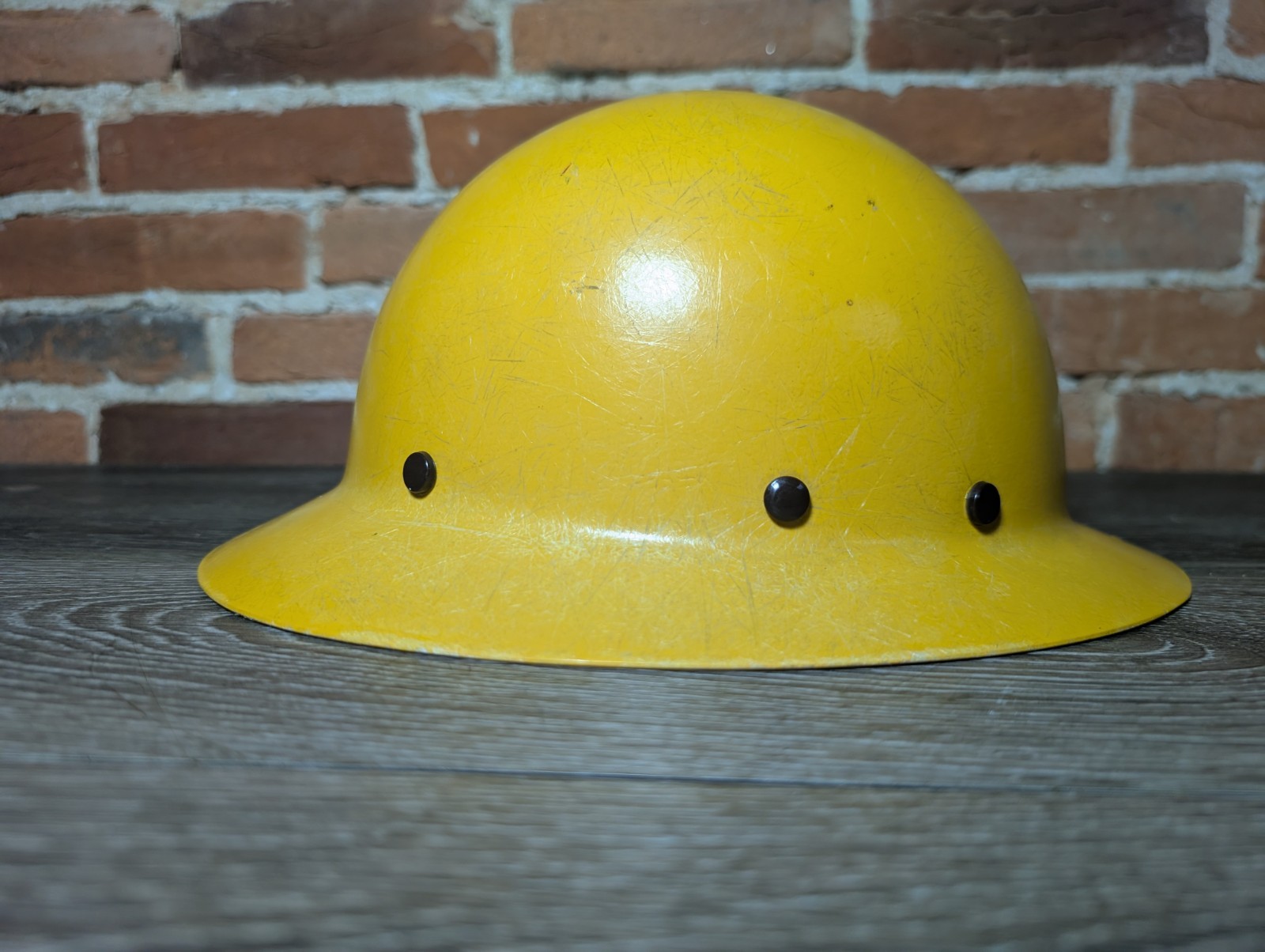 MSA Skullgard Full Brim Hard Hat Yellow w/ Adjustable Suspension Distressed