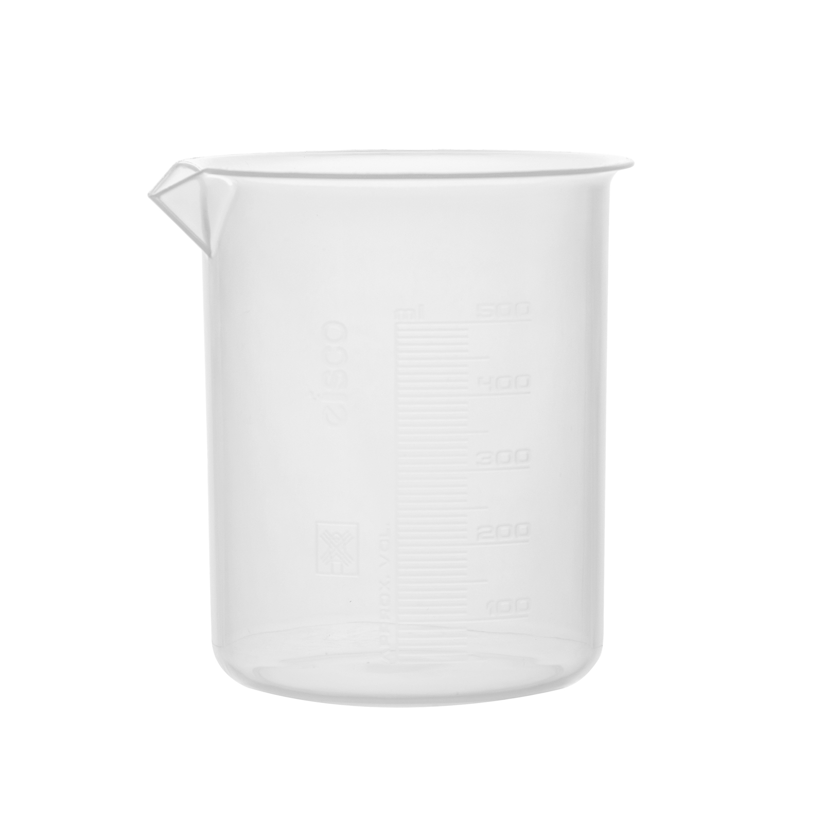 Eisco Labs 500ml Polypropylene Plastic Beakers, Raised Graduations – 12 Pack