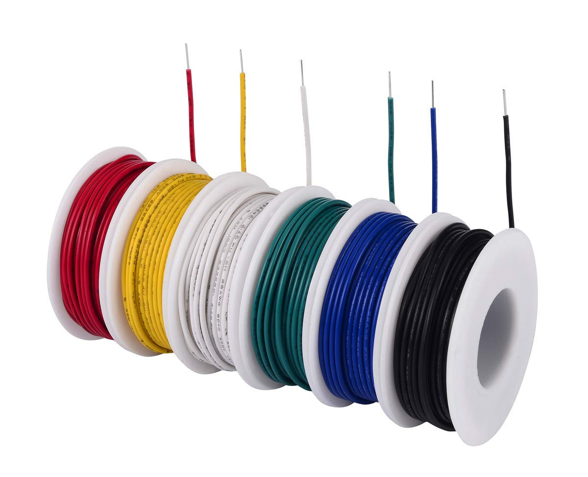 24 AWG Solid Core Wire Kit 6 Colors 30ft Each Tinned Copper PVC Hookup Wire