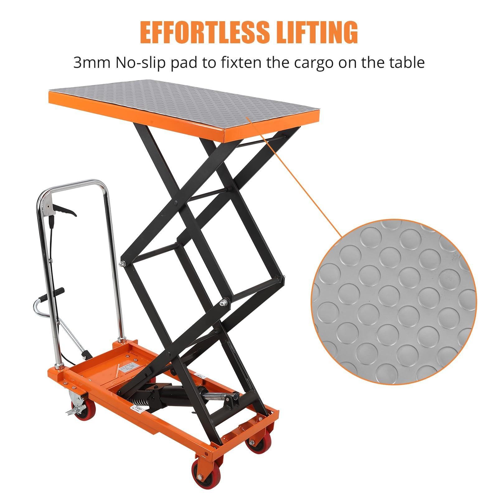 Garvee Manual Hydraulic Scissor Lift Table 770lbs Double Scissor 60″ Max Height