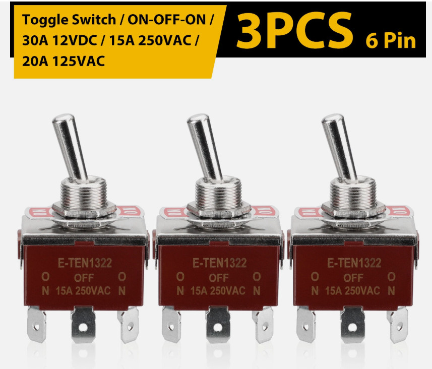 3pcs 6Pin Heavy Duty Momentary DPDT ON/OFF/ON Toggle Switch 20A 125V Waterproof