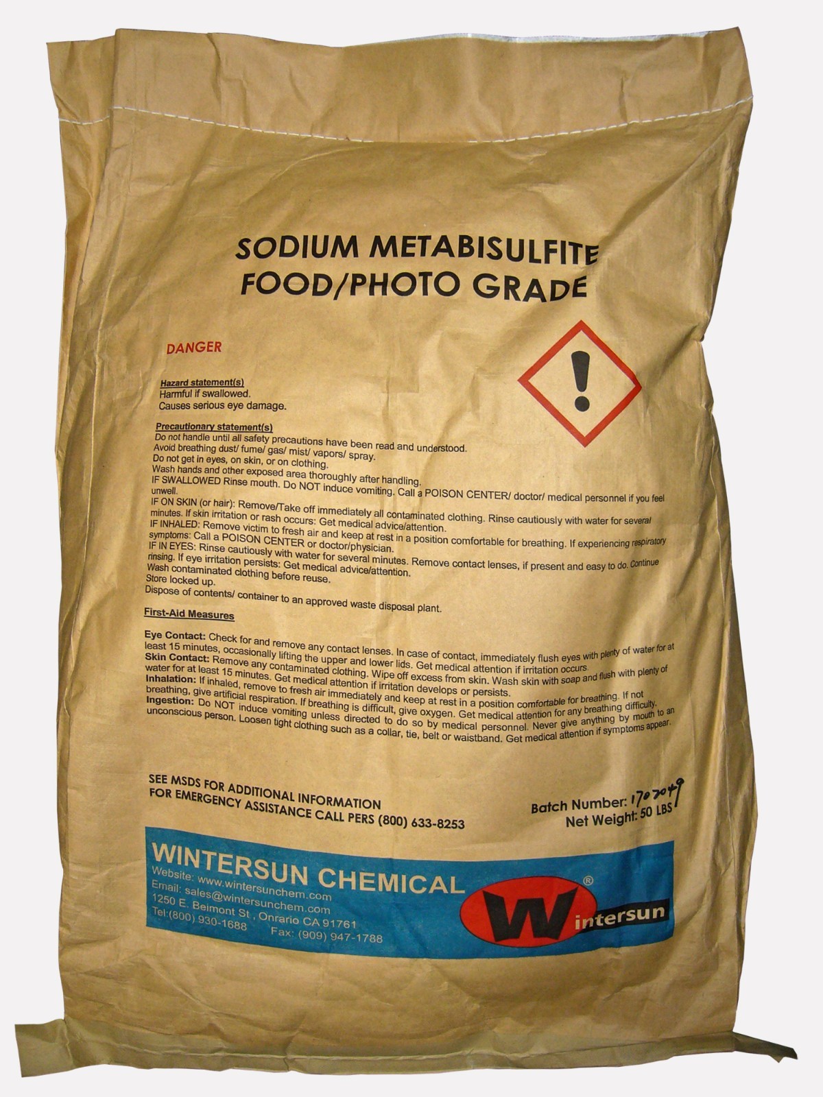 Sodium Metabisulfite [CAS_7681-57-4] Food / Photo Grade 97+% Powder 50 Lb Bag