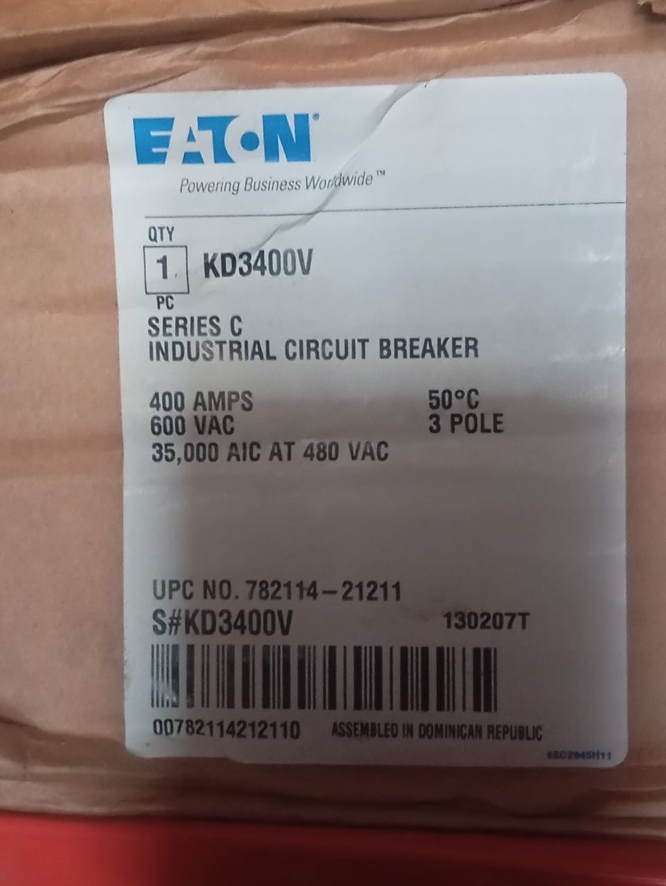 Eaton / Industrial Circuit Breaker / KD3400F / 400A, 3 Pole