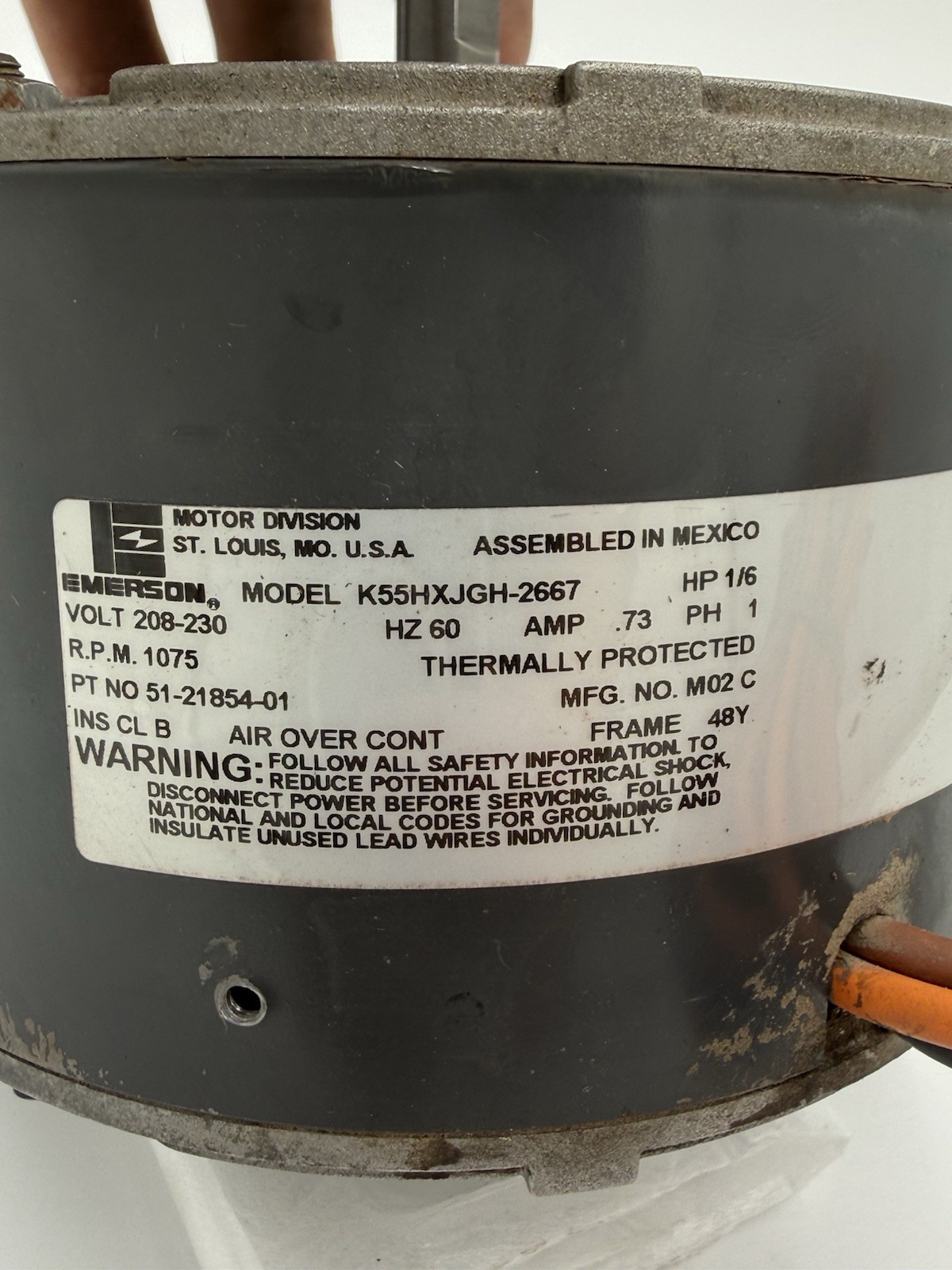 Emerson K55HXJGH-2667 Condenser Motor 51-21854-01 1/6HP 208/230V used #B1-46