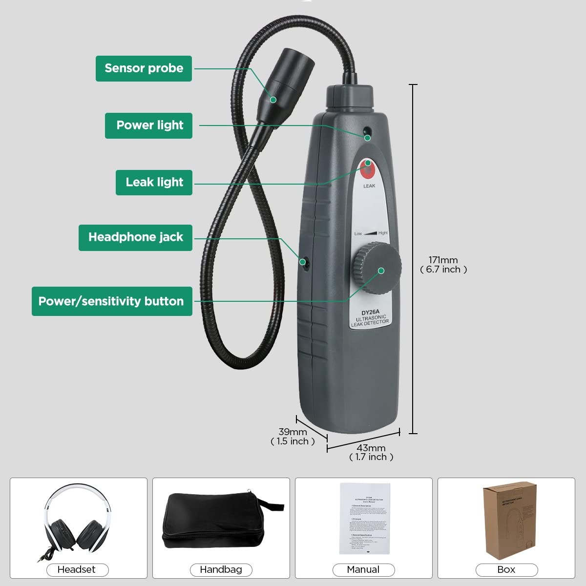 Ultrasonic Leak Detector 40Khz±2Khz Air Leak Detector Sensitivity Adjustable Aut