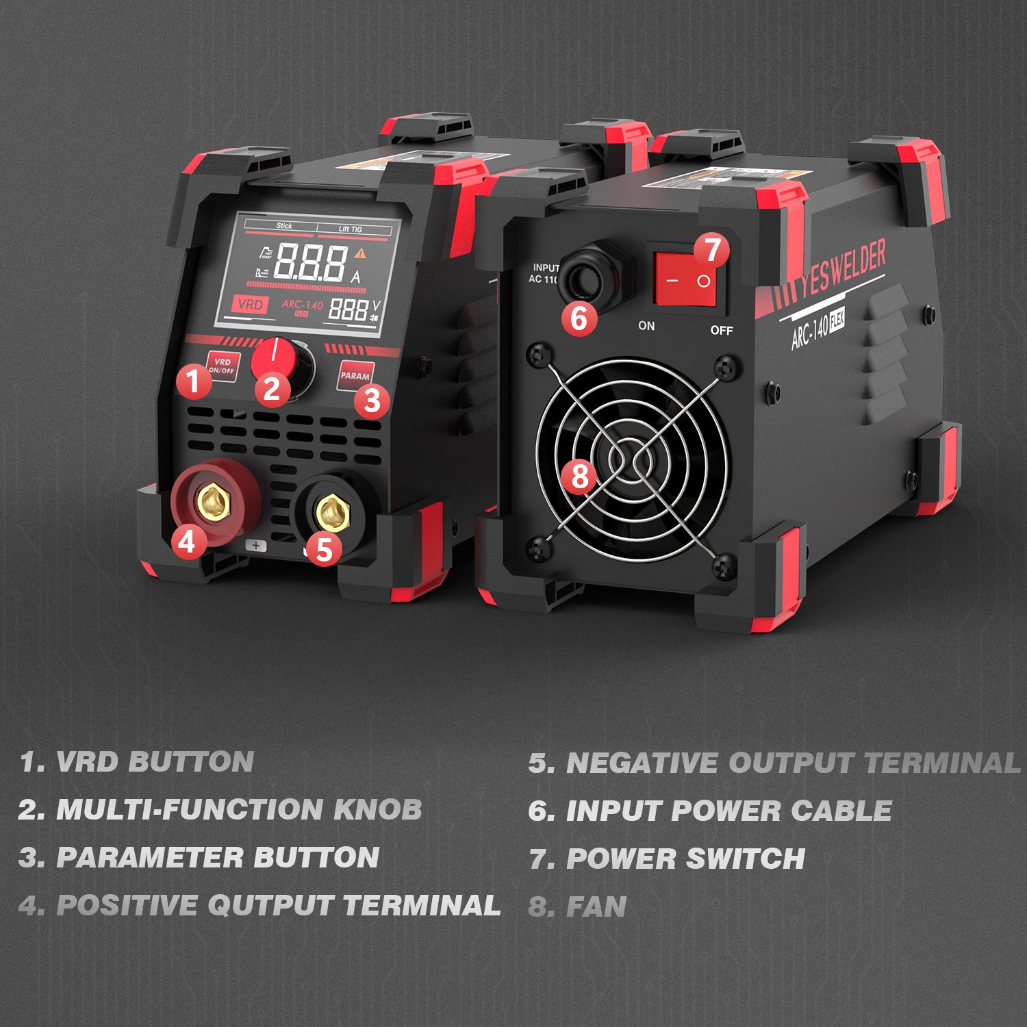 YESWELDER ARC-140-FLEX MMA Stick Welder 110V Lift TIG Memory VRD Digital Display