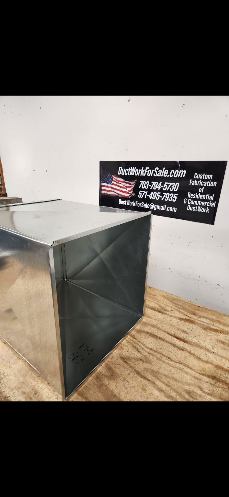 SUPPLY AIR DUCT PLENUM 21″ X 21″ X 23″ Long With 1/2 Flange Made From 26 GAUGE