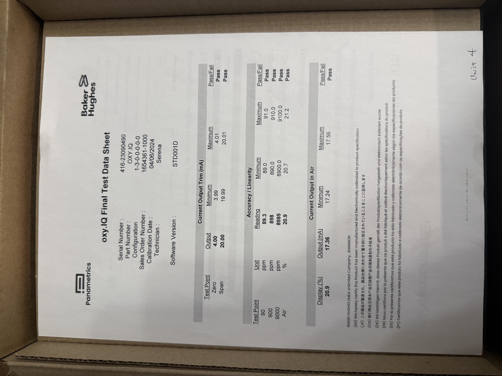 **Brand New** Panametrics Oxy IQ-1-3 – Oxygen Sensor With Cable