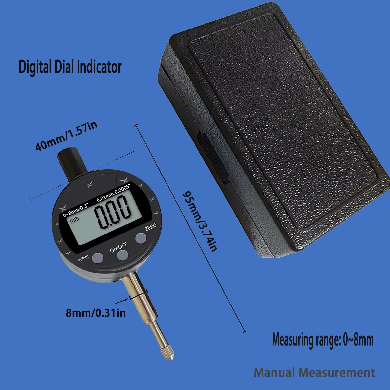 Electronic Digital Indicator Gauge 0.0005″/0.01mm Lathe Woodworking Tool