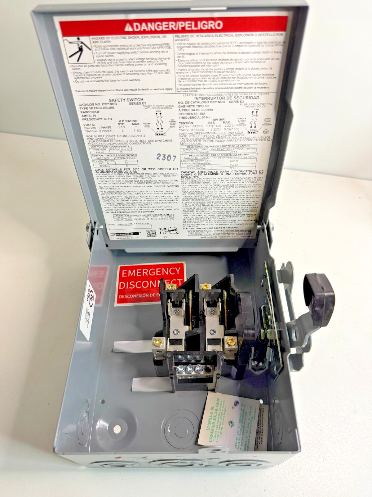 New Square D D221NRB Safety Switch Disconnect Single Phase. NEW