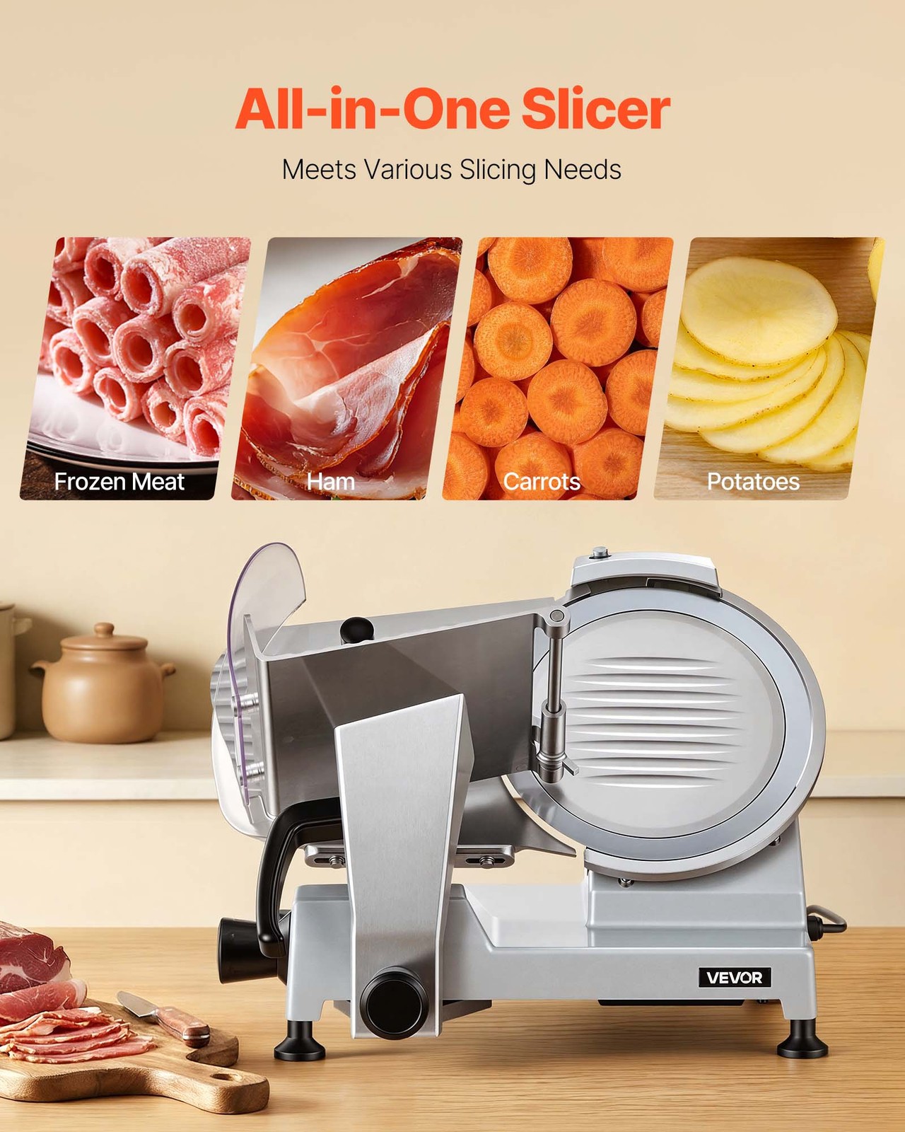 VEVOR Commercial Meat Slicer 240W Electric Deli Food Slicer with 10-inch Blade