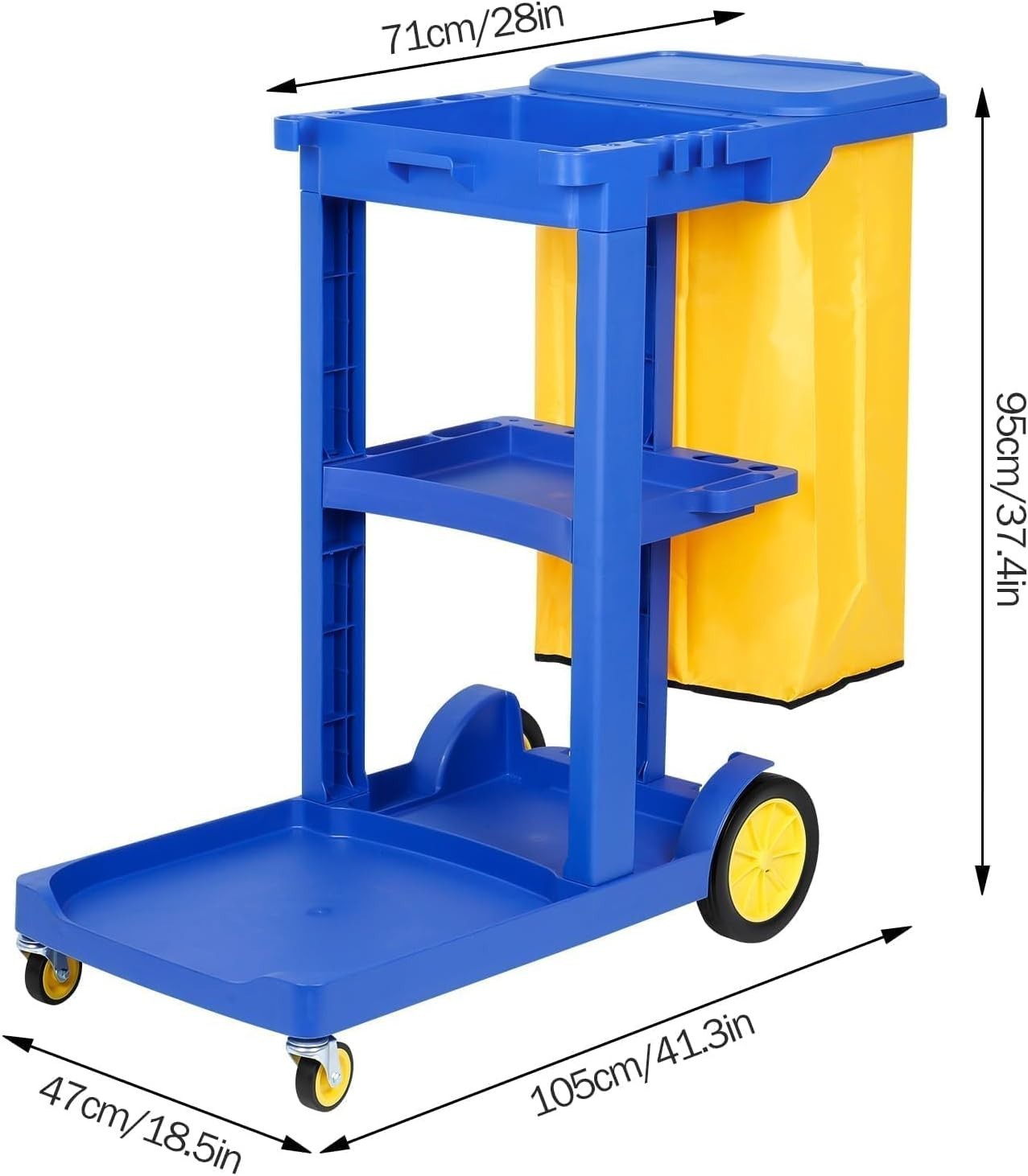Commercial Janitorial Cart, 3-Shelf Housekeeping Cart with 22 Gallon Vinyl Bag