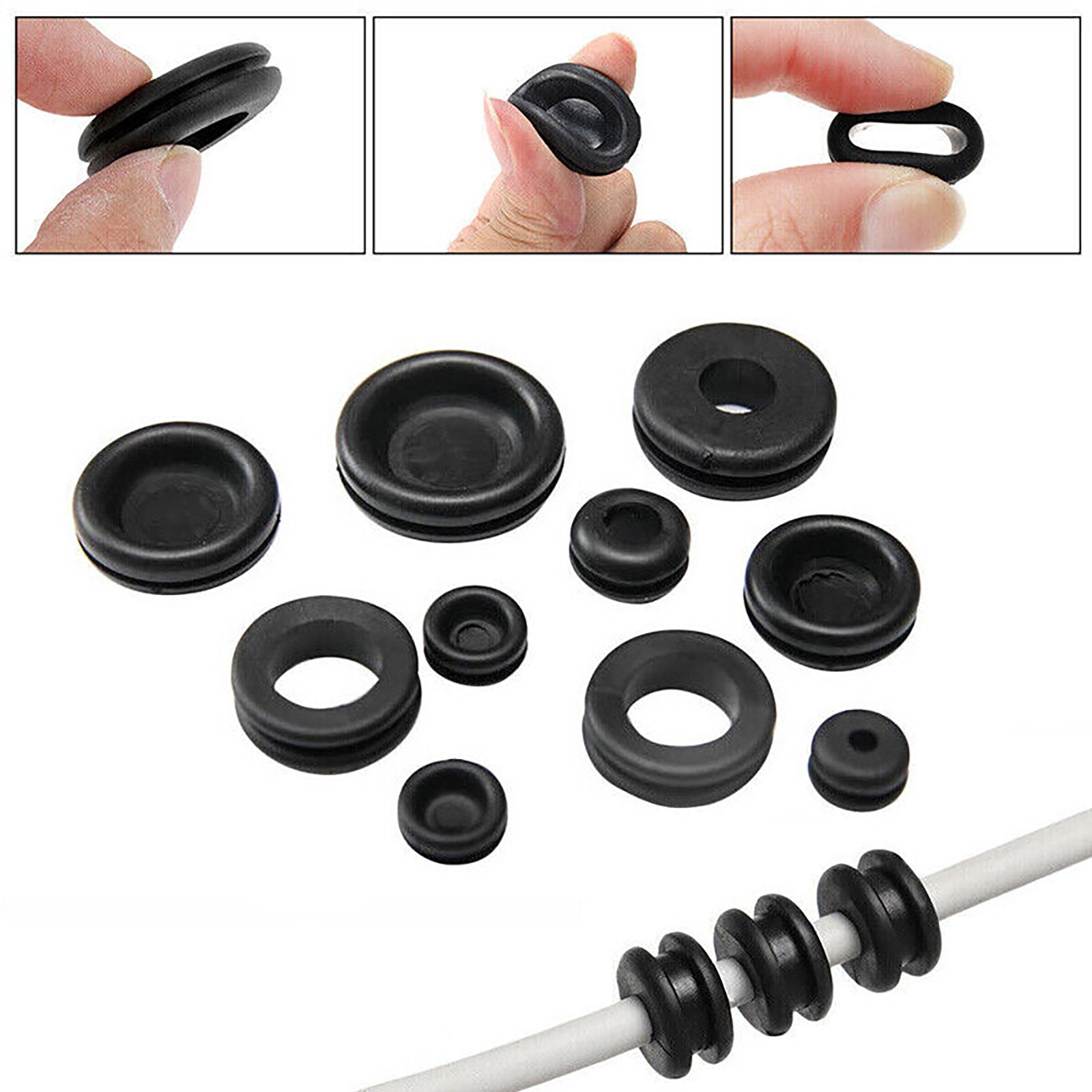 125PCS Black Rubber Grommet Firewall Hole Plug Set Electrical Wiring Gasket