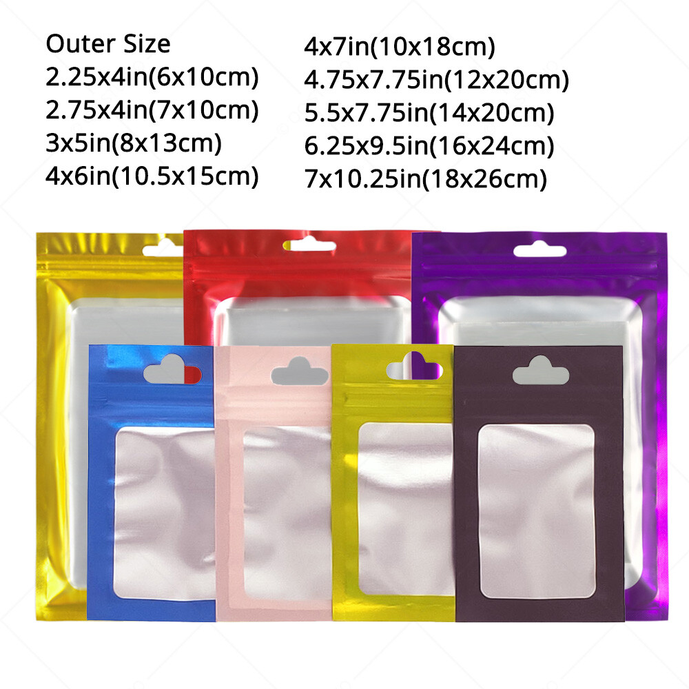 Multi-Size & Color Matte Foil Mylar Flat Zip Lock Bag For Storage Food w/ Window