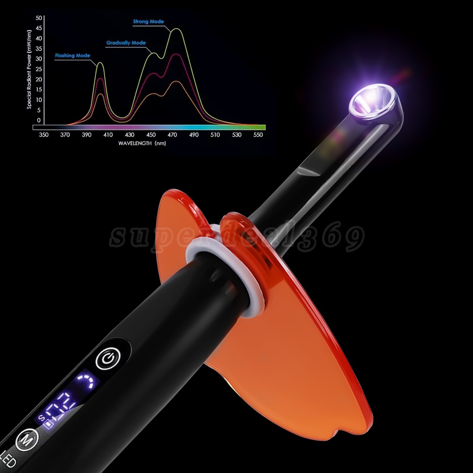 Dental Wireless Cordless LED Curing Light 1 Second Resin Lamp 2500mw Black