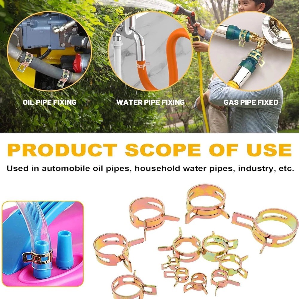 115Pc Steel Spring Hose Clips Assortment Water Fuel Line Pipe Clamp Fastener Kit