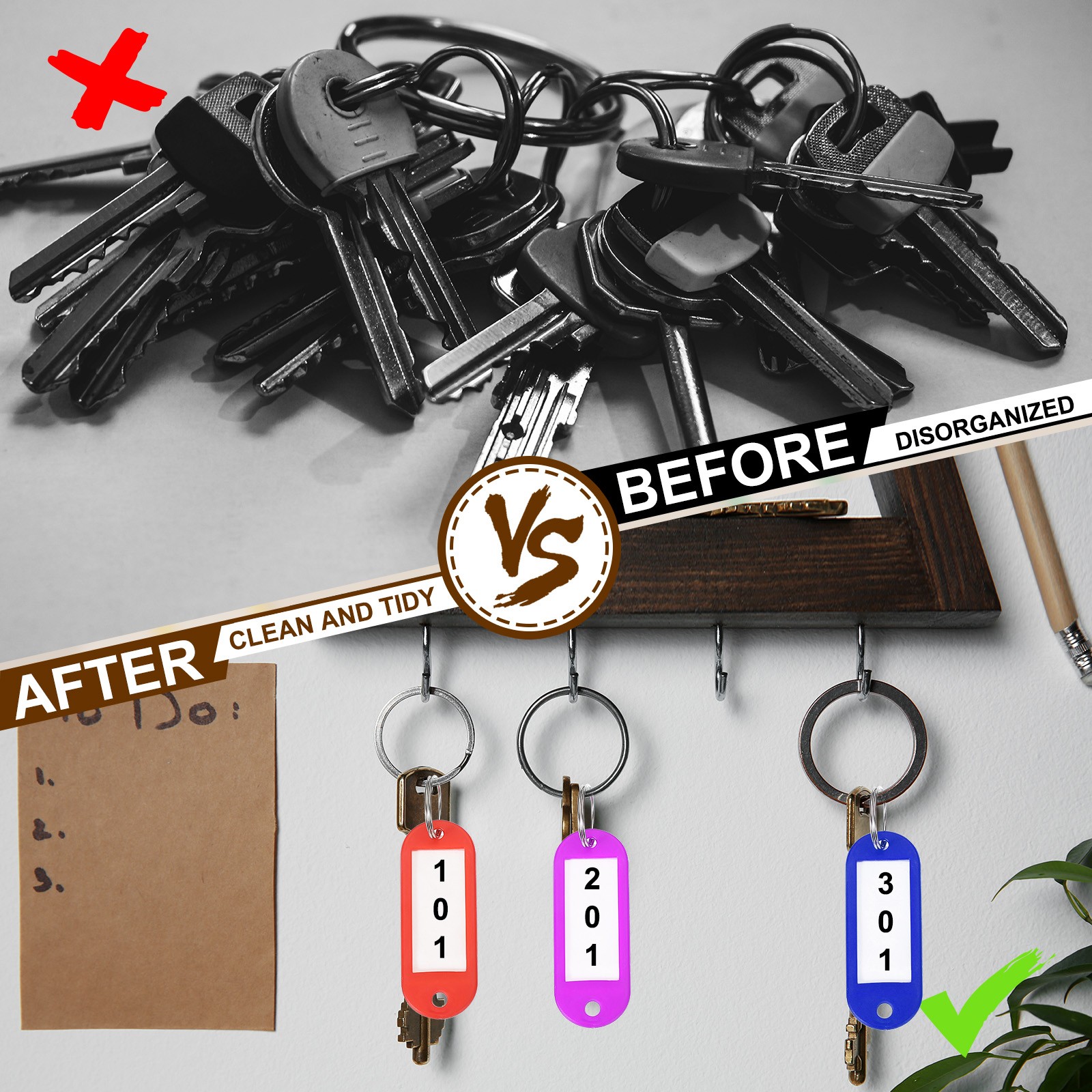 20pcs Plastic Key Tags with Split Ring Labels Window Pink