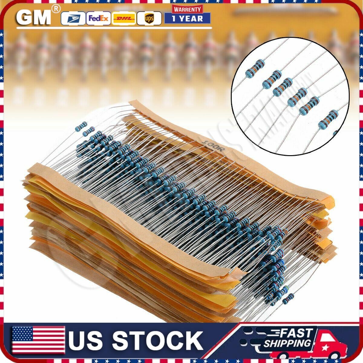 600pcs 30 Values 1/4W Metal Film Resistors Resistance Assortment Kit Set 1% USA
