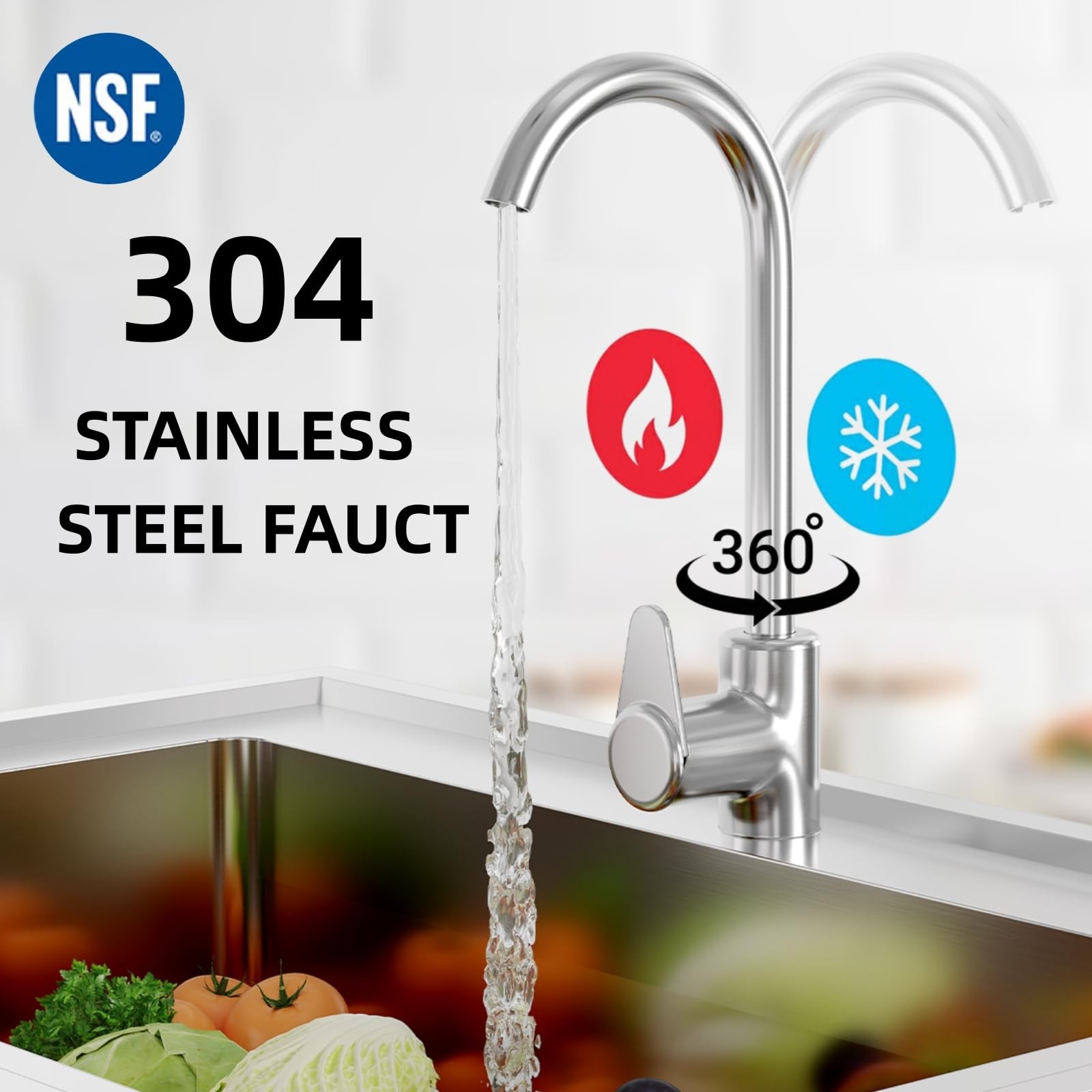 47″ Kitchen Sink Stainless Steel Commercial 1 Compartment Utility Sink W/ Faucet